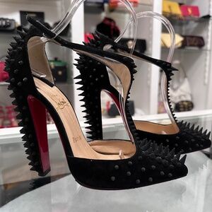 Christian Louboutin goldostap black spikes pumps criss cross